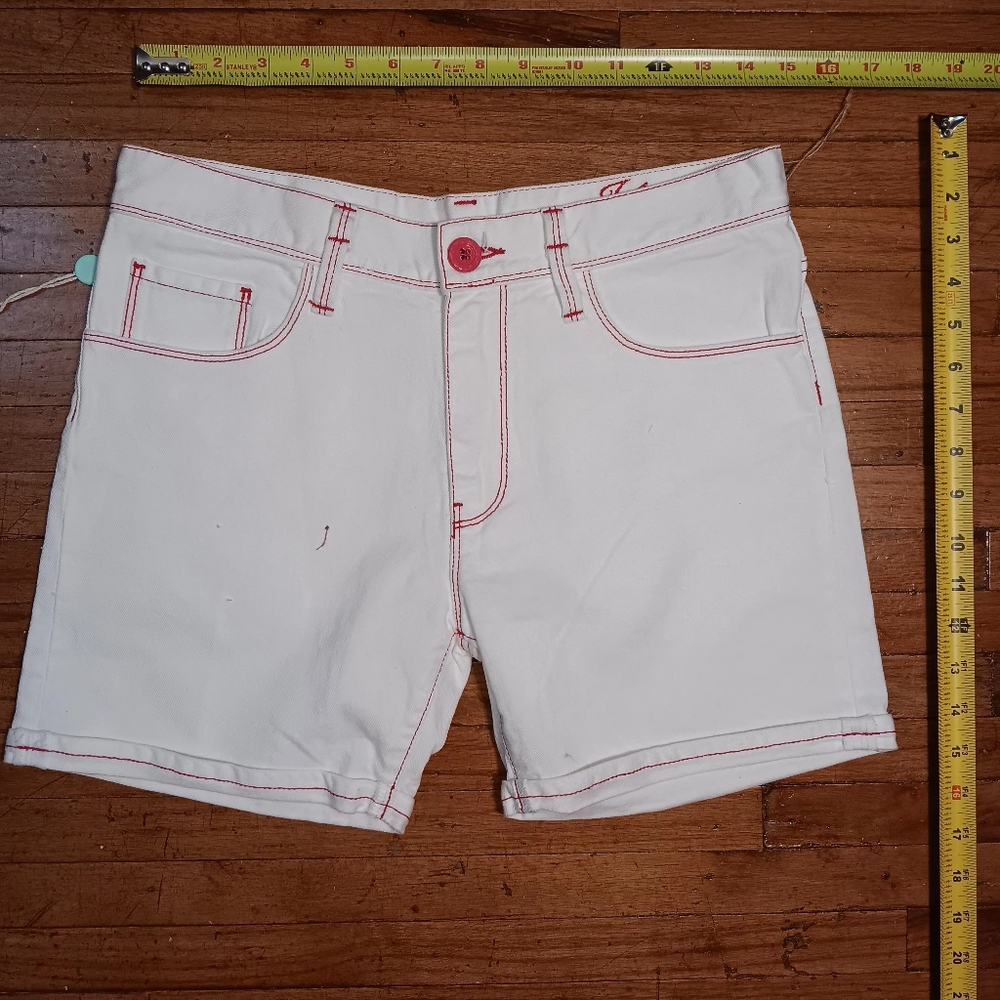 J4 White Shorts with Red Stitching